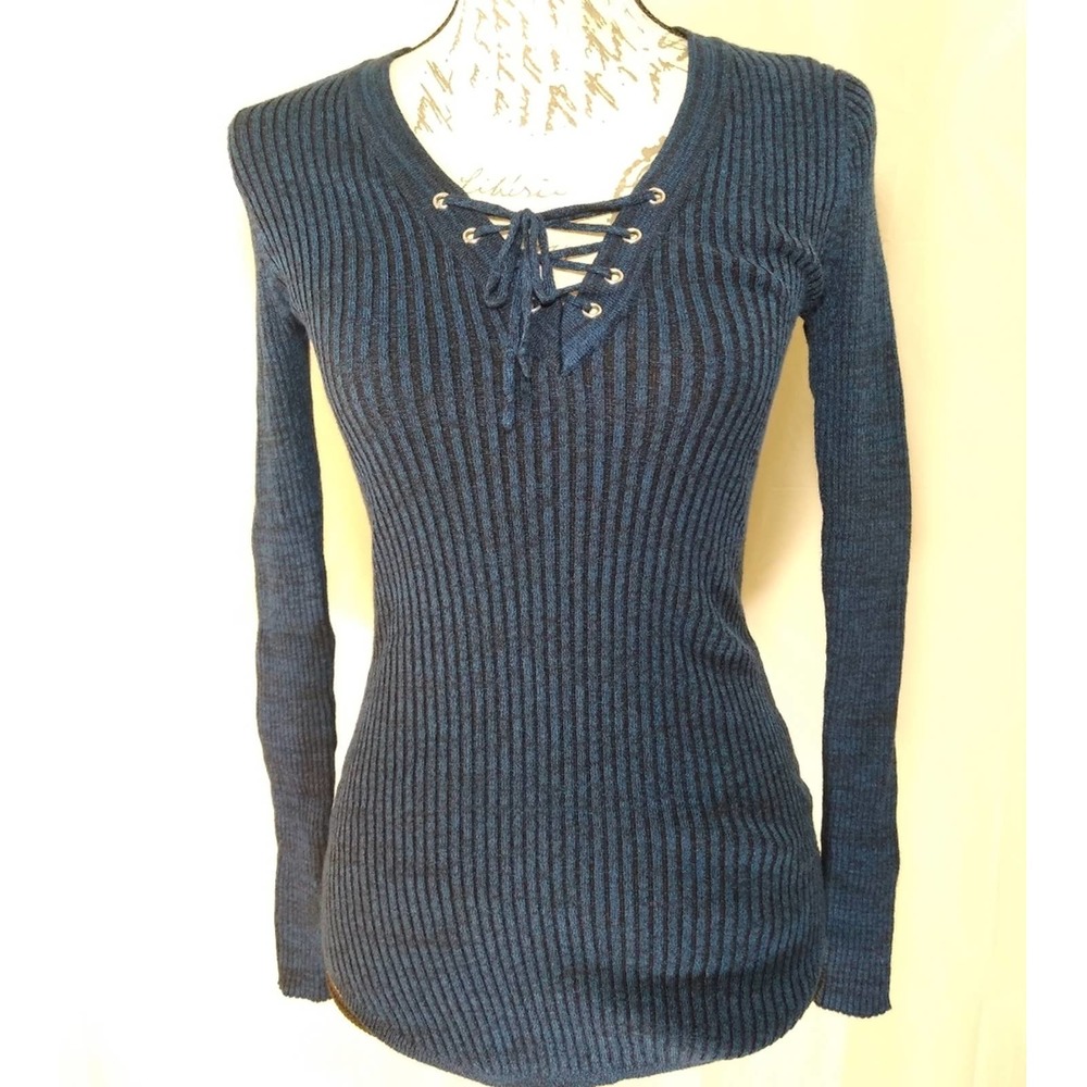 Rue 21 laced long sleeve knit ribbed top small NWT